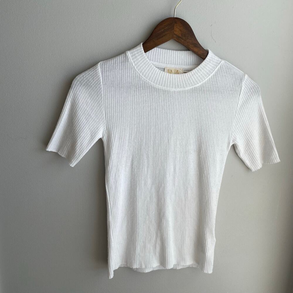 Nation LA Ribbed Mock Neck Short Sleeve White Top Slim Fit Modal size XS